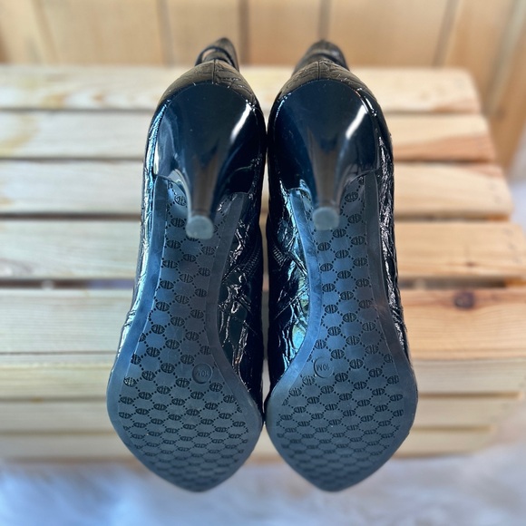 Antonio Melani Black Patent Leather Croc Embossed Ankle Booties - Picture 11 of 16